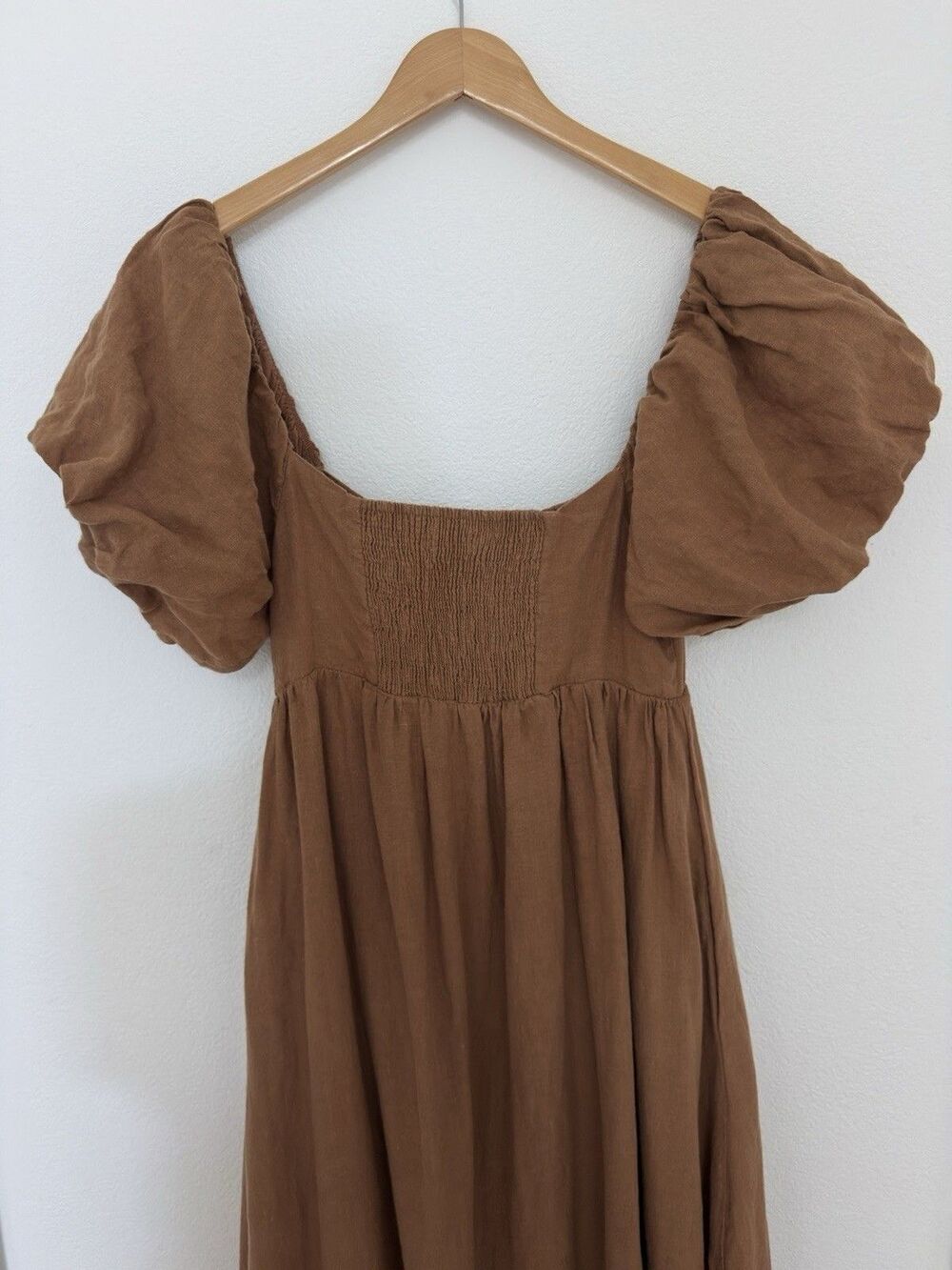 SOLAI The Label French Riviera Linen Maxi Dress L Puff Sleeve Peasant Ren Fair - Picture 12 of 16